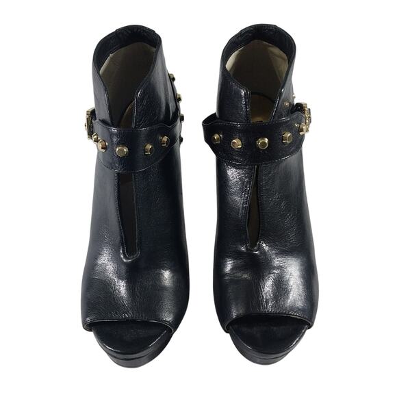 MICHAEL KORS! BLACK GENUINE LEATHER, GOLD STUDDED STILETTO PLATFORM HEELS! SZ 7M - Picture 4 of 11